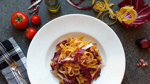 Radicchio pasta with bacon