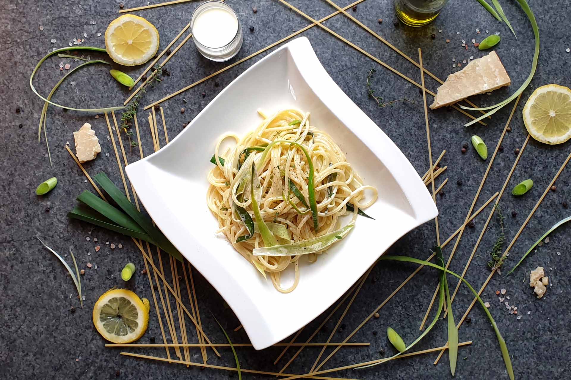 Leek Pasta in lemon cream sauce