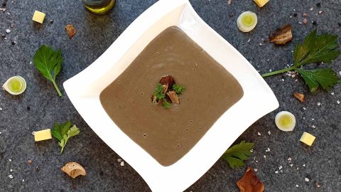 Porcini mushroom soup with potatoes and leeks