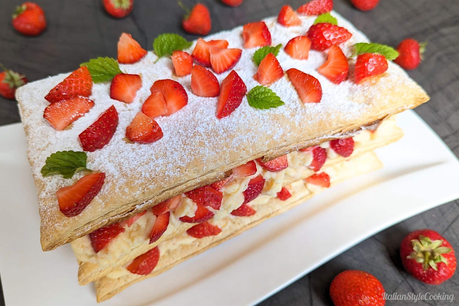 Strawberry millefoglie - delicious Italian puff pastry cake