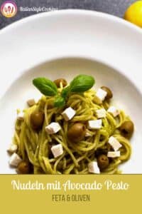 Nudeln mit Avocado Pesto und Feta (Pinterest Pin)