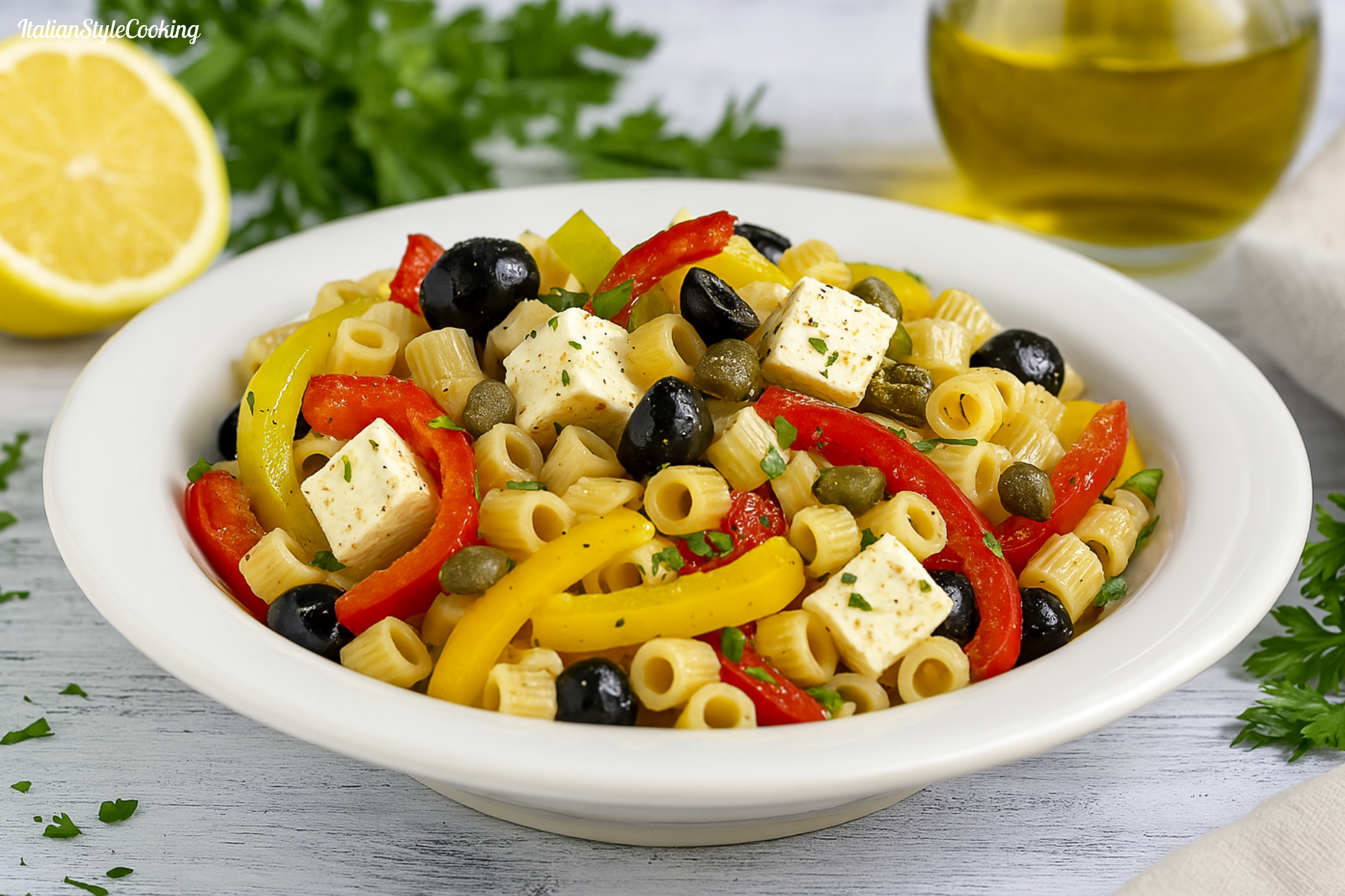 Nudelsalat mit Feta und Paprika