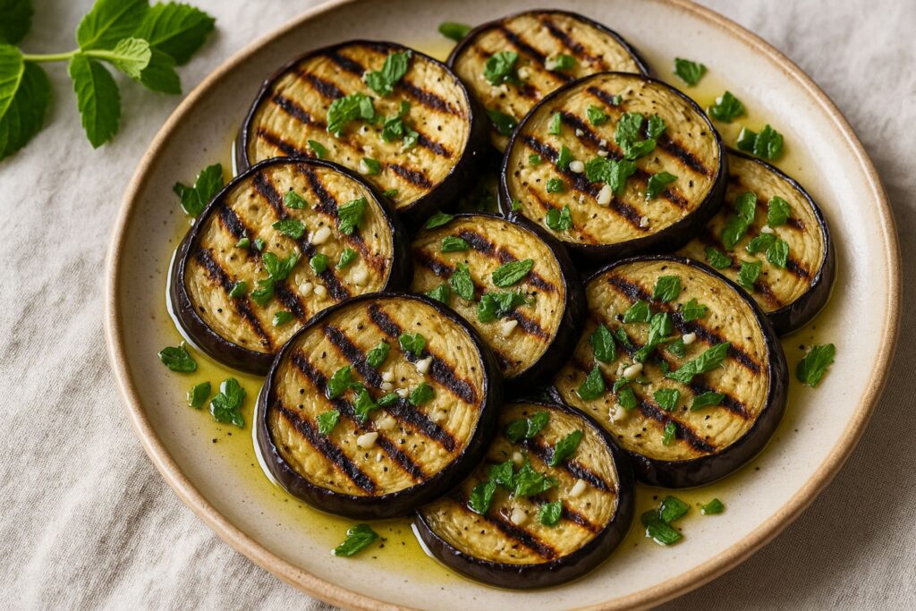 Gegrillte Auberginen mit Minze und Knoblauch