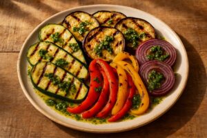 Gegrilltes Gemüse mit grüner Kräutersauce