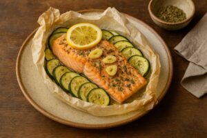 Lachs im Pergament mit Zucchini