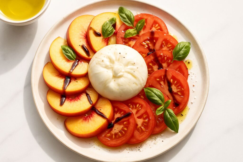 Tomaten Pfirsich Salat mit Burrata