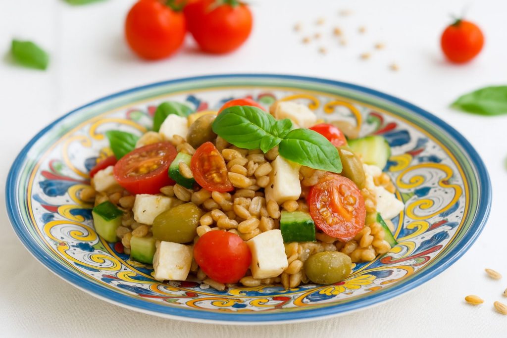 Dinkelsalat mit Feta und Kirschtomaten