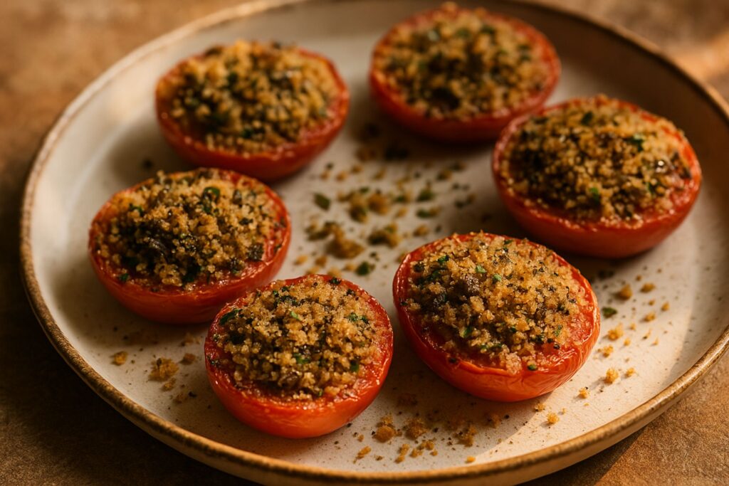 Gebackene Tomaten mit Semmelbröseln und Sardellen