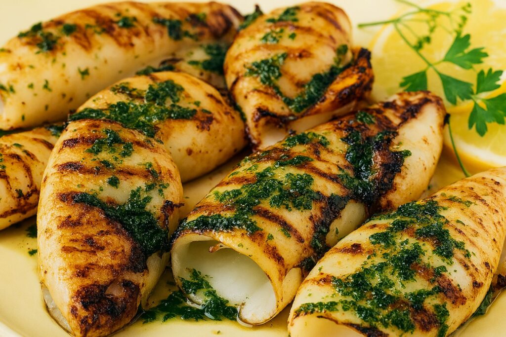 Gegrillte Tintenfische mit Zitronen-Petersilienöl