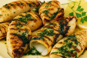 Gegrillte Tintenfische mit Zitronen-Petersilienöl
