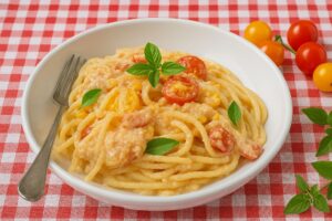 Spaghetti alla Chitarra mit Kirschtomaten und Ricotta salata