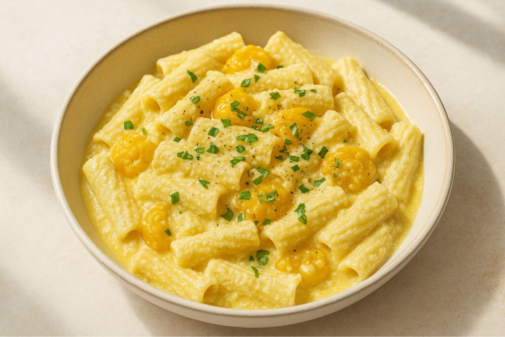 Tortiglioni mit gelber Tomatensoße