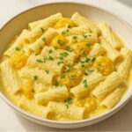 Tortiglioni mit gelber Tomatensoße