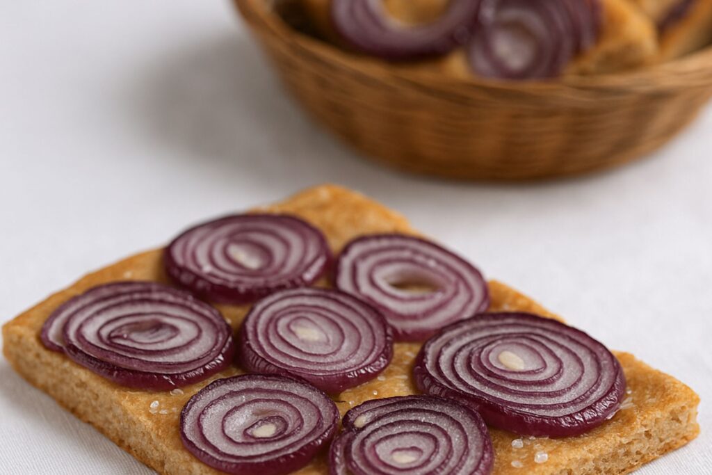 Vollkorn Focaccia mit roten Zwiebeln