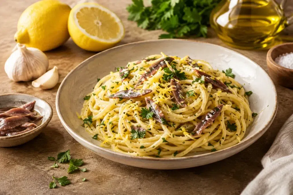 Pasta mit Sardellen und Zitrone